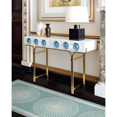 Santorini Blue Flatwoven Rug by Jonathan Adler - 75 x 215 cm - Rug + Pad System