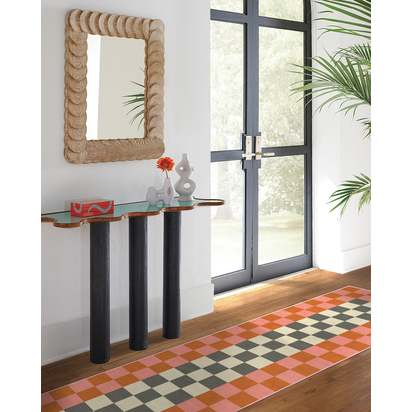 Checker Border Pink & Orange Flatwoven Rug by Jonathan Adler - 75 x 365 cm - Rug + Pad System