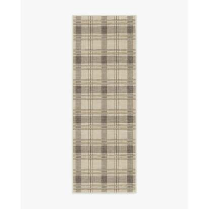 Piper Plaid Neutral Flatwoven Rug - 75 x 215 cm - Rug + Pad System