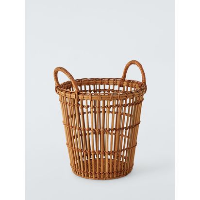 John Lewis Modern Country Rattan Waste Paper Bin Brown | H31.5 x W27 x D27cm
