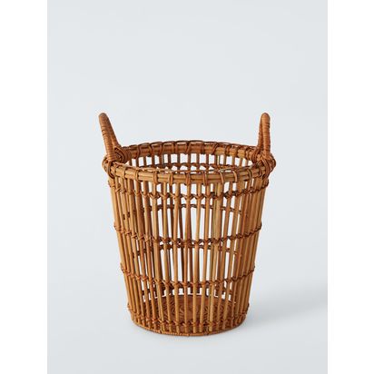 John Lewis Modern Country Rattan Waste Paper Bin Brown | H31.5 x W27 x D27cm