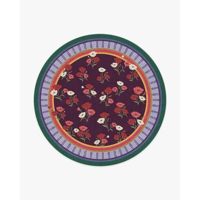 Ambroeus Royal Plum Flatwoven Rug by Iris Apfel - 245 Round cm - Rug + Pad System