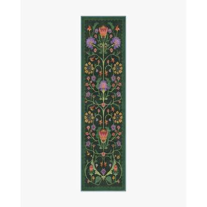 Protea Forest Green Flatwoven Rug by Iris Apfel - 75 x 305 cm - Rug + Pad System