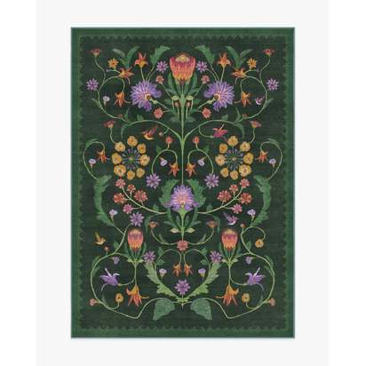 Protea Forest Green Flatwoven Rug by Iris Apfel - 150 x 215 cm - Rug + Pad System