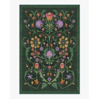 Protea Forest Green Flatwoven Rug by Iris Apfel - 185 x 275 cm - Rug + Pad System
