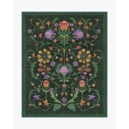 Protea Forest Green Flatwoven Rug by Iris Apfel - 245 x 305 cm - Rug + Pad System