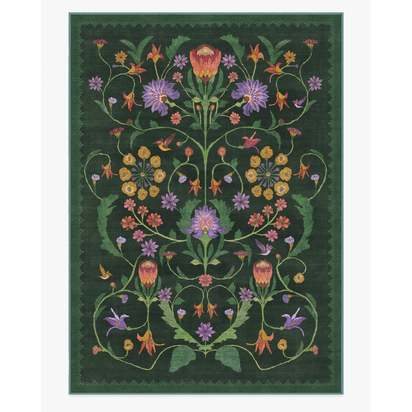 Protea Forest Green Flatwoven Rug by Iris Apfel - 305 x 425 cm - Rug + Pad System