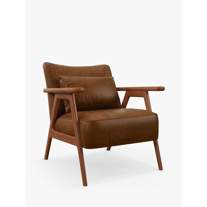 John Lewis Hendricks Leather Armchair, Dark Leg Premium Caramel | H76.50 x W73 x D82cm