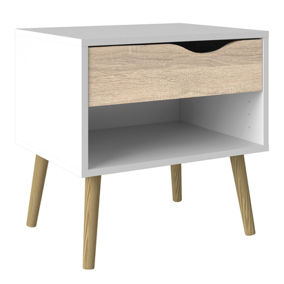 Arden 3 Package - Bedside 1 Drawer + Chest of 5 Drawers (2+3) + Wardrobe 2 Doors 2 Drawers in White and Oak