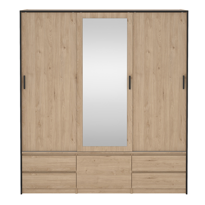 Verona Wardrobe with 2 Sliding Doors 1 Sliding Door with Mirror in Jackson Hickory Oak