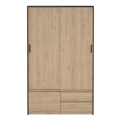 Verona Wardrobe with 2 Sliding Doors 1 Small Door and 2 Drawers in Jackson Hickory Oak