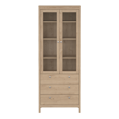 Huxham China Cabinet 2 Doors with Glass + 3 Drawers in Jackson Hickory Oak