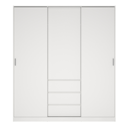 Avery 3 Wardrobe with 2 Sliding Doors + 1 Door + 3 Drawers in White