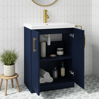 Erin 600mm Floorstanding 2 Door Matt Blue Vanity Unit & Basin