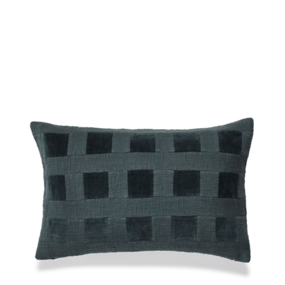 OKA, Janela Cushion Cover - Marine Blue, Cushion Covers, Cotton/Velvet, Checked