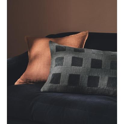 OKA, Janela Cushion Cover - Marine Blue, Cushion Covers, Cotton/Velvet, Checked