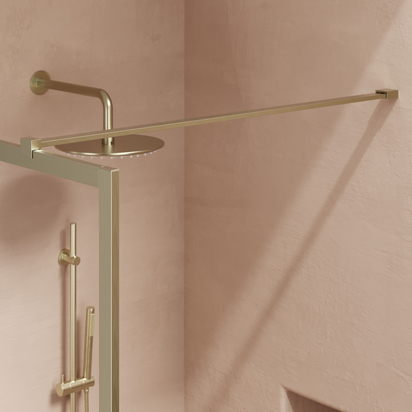 Harbour Frame Brushed Brass Walk in Glass Shower Screen with Flat Bar - 1000mm