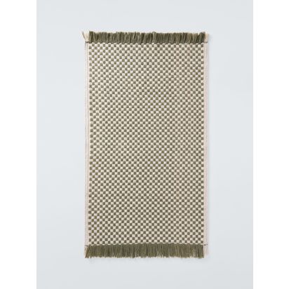 John Lewis Textured Check Fringed Bath Mat Avocado | H2 x W50 x D80cm