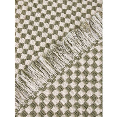 John Lewis Textured Check Fringed Bath Mat Avocado | H2 x W50 x D80cm
