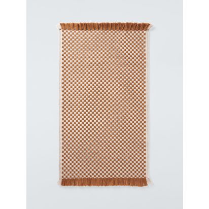 John Lewis Textured Check Fringed Bath Mat Caramel | H2 x W50 x D80cm