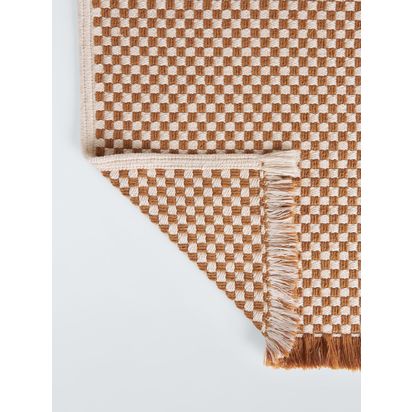 John Lewis Textured Check Fringed Bath Mat Caramel | H2 x W50 x D80cm
