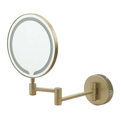 Just Taps Zoom LED Illuminated Round Magnifying Wall Mirror - Brushed Brass