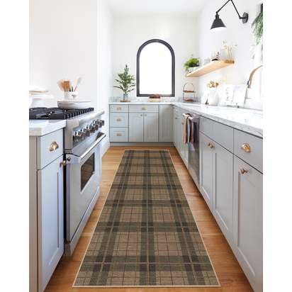 Alfie Plaid Natural & Green Flatwoven Rug - 200 x 290 cm - Rug + Pad System