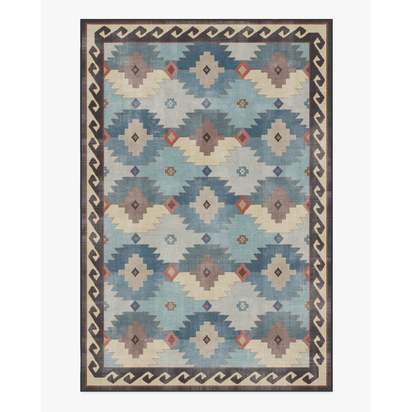 Azzura Multicolour Blue Flatwoven Rug - 200 x 290 cm - Rug + Pad System