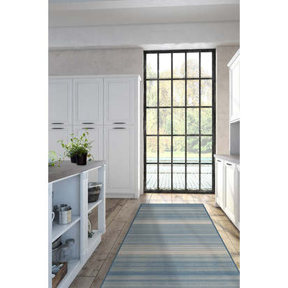 Coastal Linear Stripe Slate Flatwoven Rug - 200 x 290 cm - Rug + Pad System