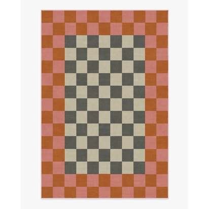 Checker Border Pink & Orange Flatwoven Rug by Jonathan Adler - 200 x 290 cm - Rug + Pad System