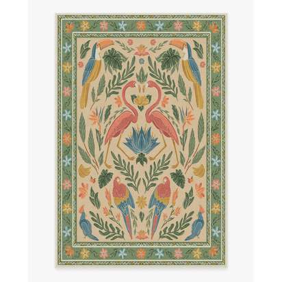 Birds Of A Feather Green & Peach Flatwoven Rug by Iris Apfel - 200 x 290 cm - Rug + Pad System