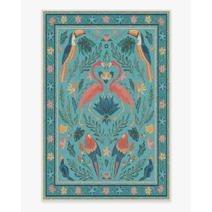 Birds Of A Feather Aqua Flatwoven Rug by Iris Apfel - 200 x 290 cm - Rug + Pad System