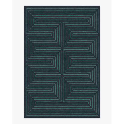 Labyrinth Navy & Teal Flatwoven Rug by Jonathan Adler - 200 x 290 cm - Rug + Pad System