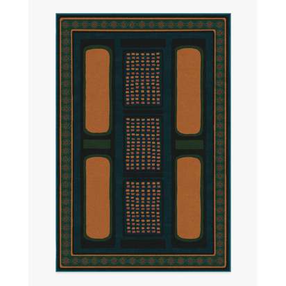 Nerissa Teal & Gold Flatwoven Rug by Architectural Digest - 200 x 290 cm - Rug + Pad System