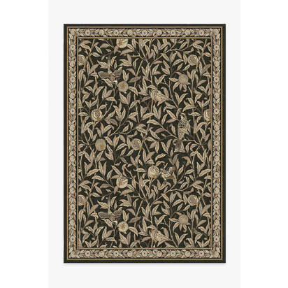Bird & Pomegranate Soft Black Flatwoven Rug by Morris & Co. - 200 x 290 cm - Rug + Pad System