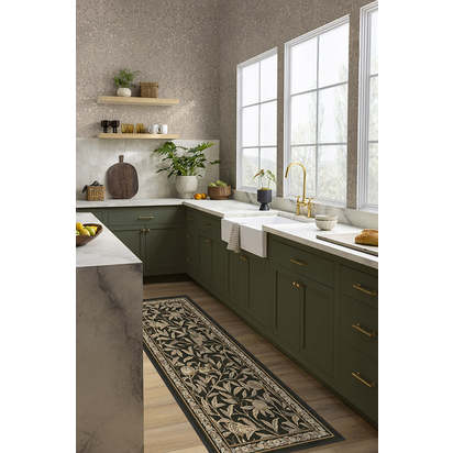 Bird & Pomegranate Soft Black Flatwoven Rug by Morris & Co. - 200 x 290 cm - Rug + Pad System