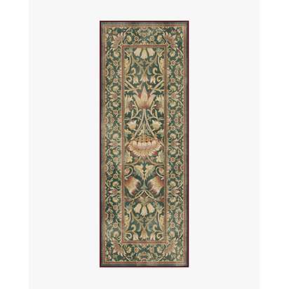Lodden Soft Evergreen & Gold Flatwoven Rug by Morris & Co. - 75 x 215 cm - Rug + Pad System