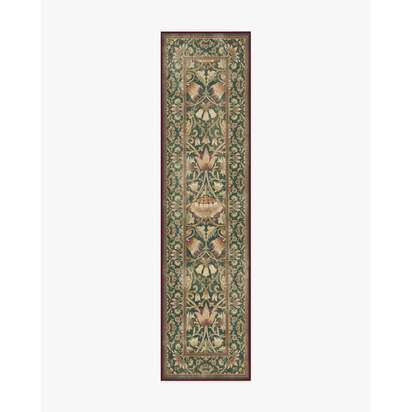 Lodden Soft Evergreen & Gold Flatwoven Rug by Morris & Co. - 75 x 305 cm - Rug + Pad System