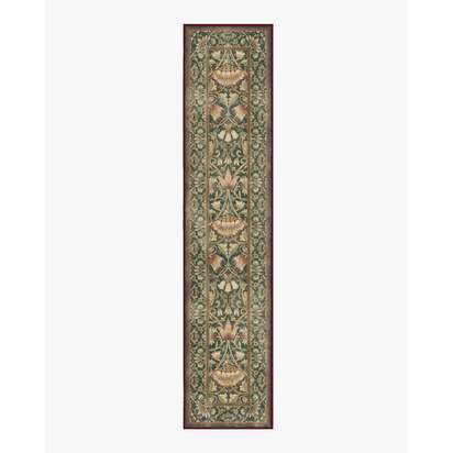 Lodden Soft Evergreen & Gold Flatwoven Rug by Morris & Co. - 75 x 365 cm - Rug + Pad System