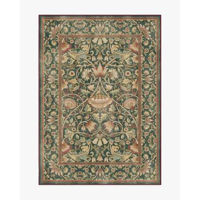 Lodden Soft Evergreen & Gold Flatwoven Rug by Morris & Co. - 150 x 215 cm - Rug + Pad System