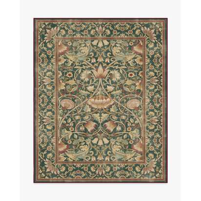 Lodden Soft Evergreen & Gold Flatwoven Rug by Morris & Co. - 245 x 305 cm - Rug + Pad System