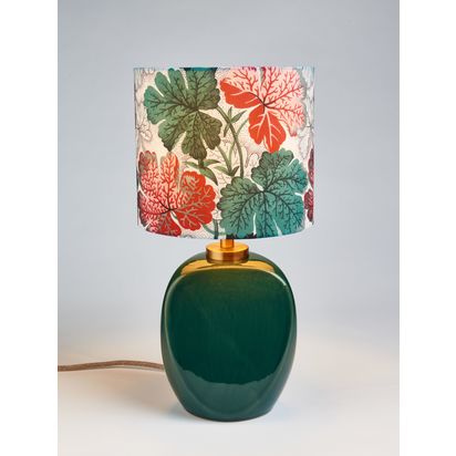 John Lewis X Collagerie Geranium Print Small Faceted Ceramic Table Lamp, Green Green | H40 x W20 x D20cm