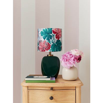 John Lewis X Collagerie Geranium Print Small Faceted Ceramic Table Lamp, Green Green | H40 x W20 x D20cm