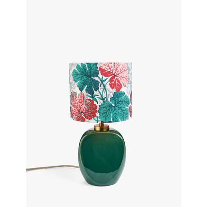 John Lewis X Collagerie Geranium Print Small Faceted Ceramic Table Lamp, Green Green | H40 x W20 x D20cm