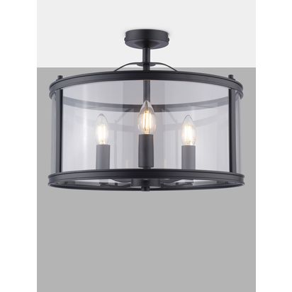 Laura Ashley Harrington 3 Bulb Semi-Flush Ceiling Light, Black Black | H33 x W40 x D40cm