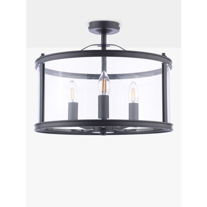 Laura Ashley Harrington 3 Bulb Semi-Flush Ceiling Light, Black Black | H33 x W40 x D40cm