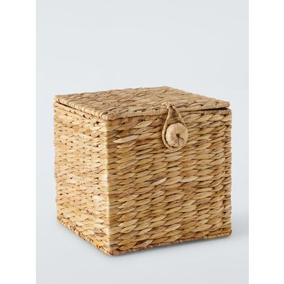 John Lewis Bulrush Lidded Storage Basket, Small Natural | H22 x W22 x D22cm