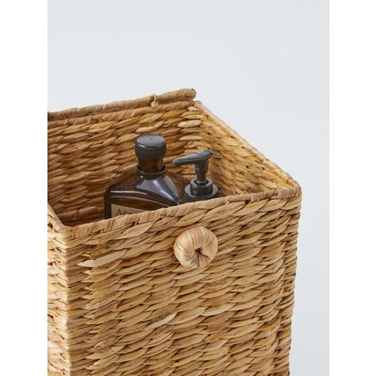 John Lewis Bulrush Lidded Storage Basket, Small Natural | H22 x W22 x D22cm