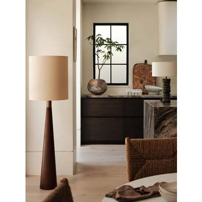 Baneza - aged brass and wood cone floor lamp - Default Title