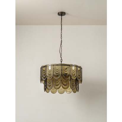 Selmes - 4 light bronze and smoked green glass chandelier